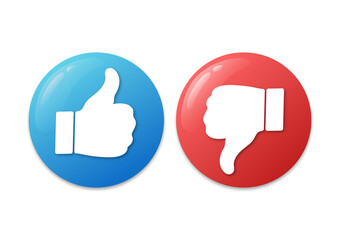 Like and dislike flat icons. Thumb up and thumb down buttons isolated on white.