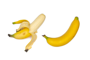 Banana and peeled bananas isolated on white background