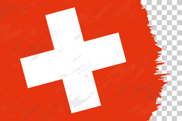 Horizontal Abstract Grunge Brushed Flag of Switzerland on Transparent Grid.