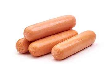 Fresh boiled sausages, isolated on white background