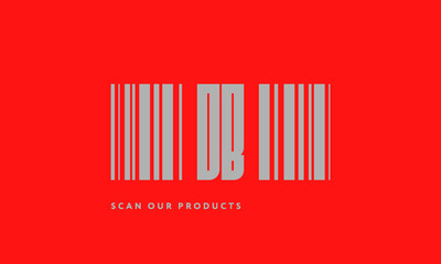 Premade barcode logo initials monogram  silver modern bar code on red background