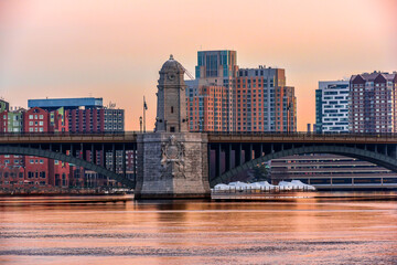 View of Longfellow Bridge,Boston in the morning. It is a bridge spanning the Charles River to...