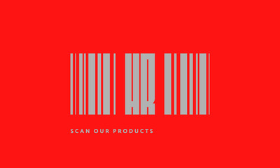 Premade barcode logo initials monogram  silver modern bar code on red background