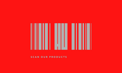 Premade barcode logo initials monogram  silver modern bar code on red background