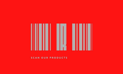 Premade barcode logo initials monogram  silver modern bar code on red background