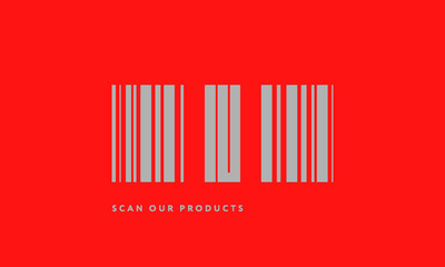 Premade barcode logo initials monogram  silver modern bar code on red background