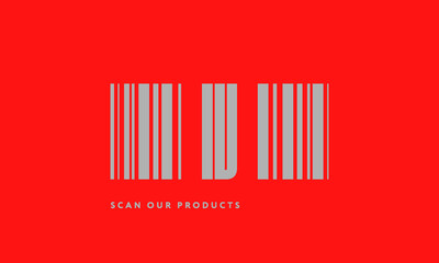 Premade barcode logo initials monogram  silver modern bar code on red background