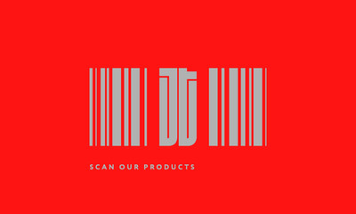 Premade barcode logo initials monogram  silver modern bar code on red background