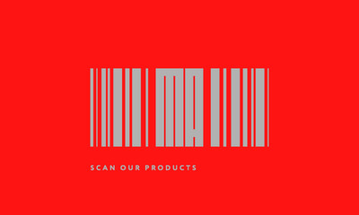Premade barcode logo initials monogram  silver modern bar code on red background