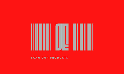 Premade barcode logo initials monogram  silver modern bar code on red background