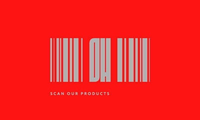 Premade barcode logo initials monogram  silver modern bar code on red background