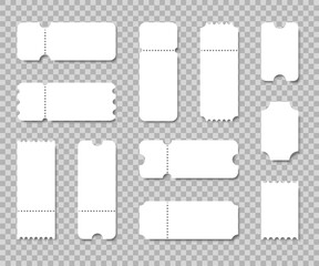 Blank ticket set. Use for coupons, lotterys, tickets movie, concert, boarding on transport. Empty template. Vector