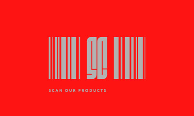 Premade barcode logo initials monogram  silver modern bar code on red background