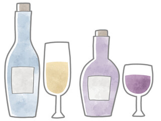 おしゃれなお酒の瓶とシャンパングラスセット