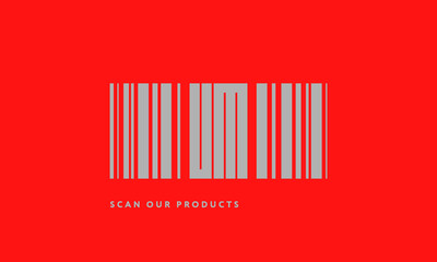 Premade barcode logo initials monogram  silver modern bar code on red background