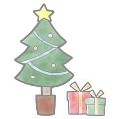 飾りの付いたクリスマスツリーとプレゼント