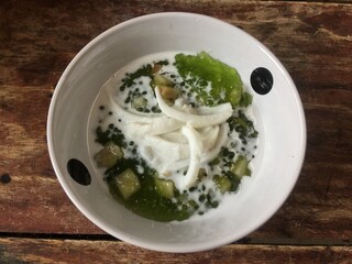 Green sago with coconut sweet food