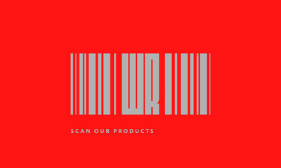 Premade barcode logo initials monogram  silver modern bar code on red background
