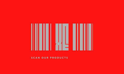 Premade barcode logo initials monogram  silver modern bar code on red background