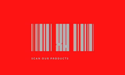 Premade barcode logo initials monogram  silver modern bar code on red background