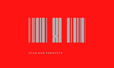 Premade barcode logo initials monogram  silver modern bar code on red background