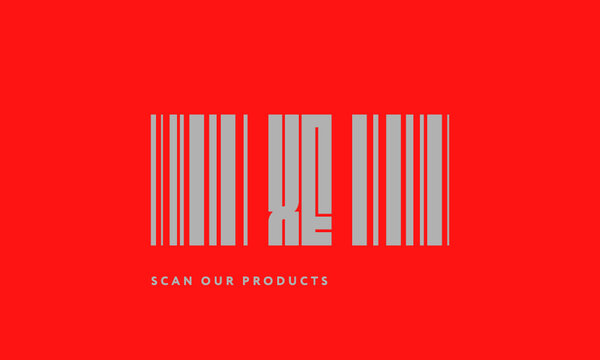Premade barcode logo initials monogram  silver modern bar code on red background