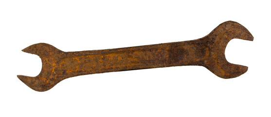 Rusty wrench isolated on white background