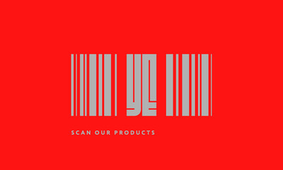 Premade barcode logo initials monogram  silver modern bar code on red background