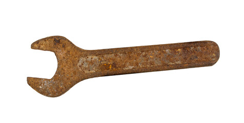 Rusty wrench isolated on white background