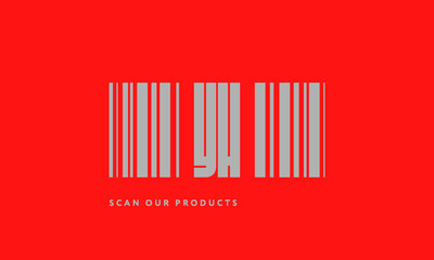 Premade barcode logo initials monogram  silver modern bar code on red background