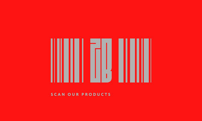Premade barcode logo initials monogram  silver modern bar code on red background
