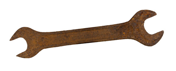 Rusty wrench isolated on white background