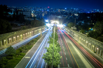 traffic on highway at night