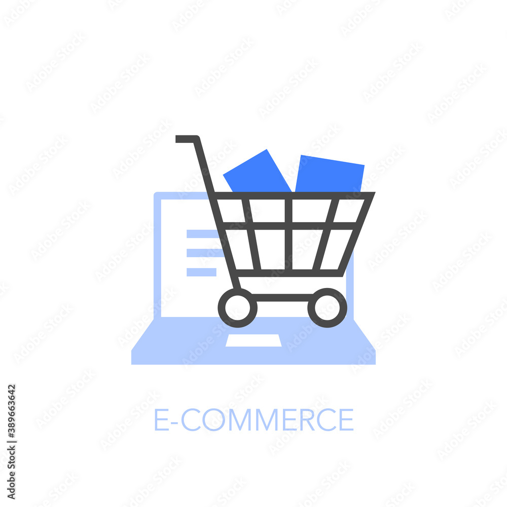 Leinwandbilder e-commerce symbol with a computer and a shopping cart. easy to use for your website or presentation.