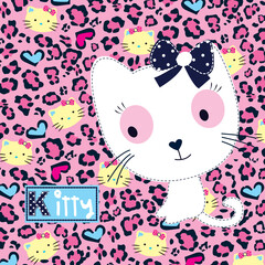 colorful leopard kitty  pattern with white cat vector illustration