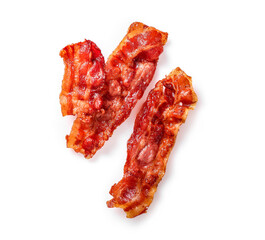 Tasty fried crispy bacon slices