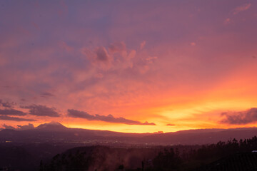 Beautiful silhouette of the Chimborazo volcano, the closest point to the sun the highest mountain in Ecuador