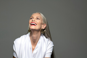 Beautiful mature woman with gray hair