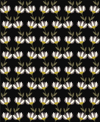 Vector seamless pattern with flowers in a dark background.