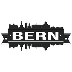 Bern Switzerland Skyline Silhouette City Vector Design Art Stencil.