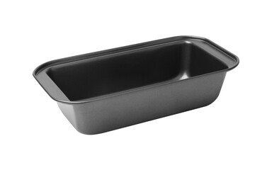 Black metal baking dish, cake form isolated