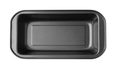Black metal baking dish, cake form isolated