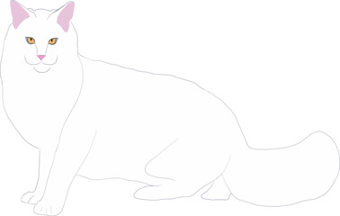 fluffy white cat, vector illustration. big standing cat silhouette on a white background