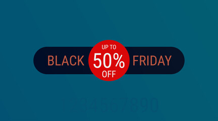Black friday up to 50% OFF. Modern vector illustration banner template design in flat trendy minimal geometric style with trend RED color on a blue gradient background