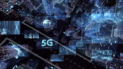 Digital Communication Network Technology AI Big data City Building Business 3D illustration