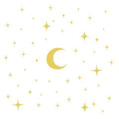 Fototapeta na wymiar month and stars on a white background raster illustration on a white background
