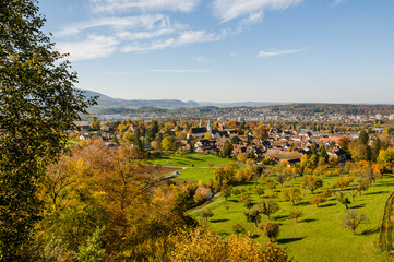 Arlesheim, Dom, Birstal, Birsebene, Dorf, Ermitage, Landwirtschaft, Obstbäume, Herbst, Herbstlaub,...