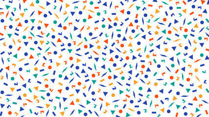 Geometric colorful memphis design vector background. Abstract orange, blue and green creative pattern, stylish geometric figures pattern vector design for wrapping paper, wallpaper, flyer or cover