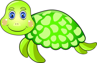 Turtle cute, funny, cartoon character isolated on white background. Concept for logo, print, cards  