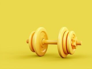 3D rendering Yellow Dumbbells for sports isolated on Yellow